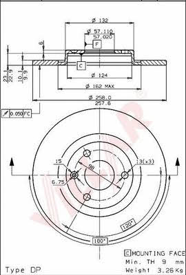 Villar 628.0257 Unventilated front brake disc 6280257