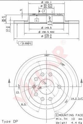 Villar 628.1819 Rear brake disc, non-ventilated 6281819