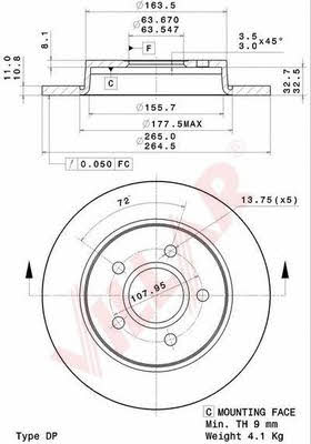 Villar 628.2028 Rear brake disc, non-ventilated 6282028