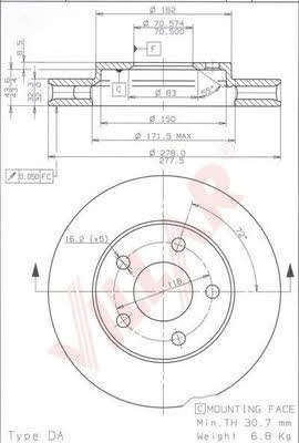 Villar 628.1031 Front brake disc ventilated 6281031