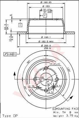 Villar 628.1036 Rear brake disc, non-ventilated 6281036