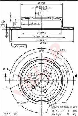 Villar 628.1563 Rear brake disc, non-ventilated 6281563