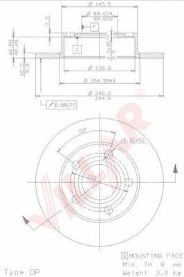 Villar 628.1689 Rear brake disc, non-ventilated 6281689