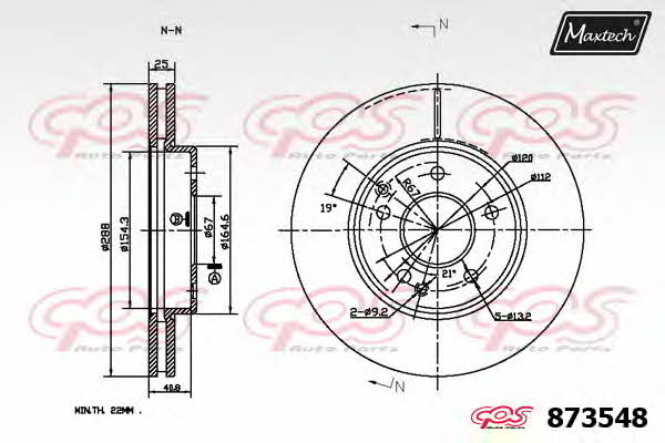 MaxTech 873548.6980 Front brake disc ventilated 8735486980