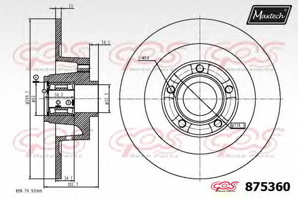 MaxTech 875360.0005 Rear brake disc, non-ventilated 8753600005