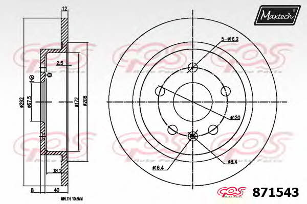MaxTech 871543.0000 Rear brake disc, non-ventilated 8715430000