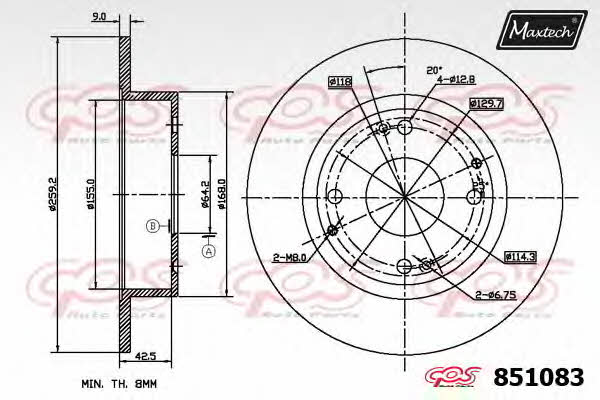 MaxTech 851083.0000 Rear brake disc, non-ventilated 8510830000