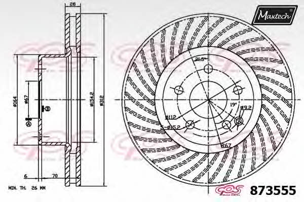 MaxTech 873555.0000 Front brake disc ventilated 8735550000