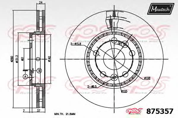 MaxTech 875357.6880 Front brake disc ventilated 8753576880