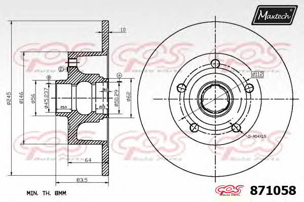 MaxTech 871058.0000 Rear brake disc, non-ventilated 8710580000