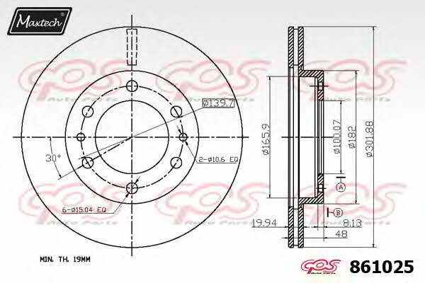 MaxTech 861025.6980 Front brake disc ventilated 8610256980