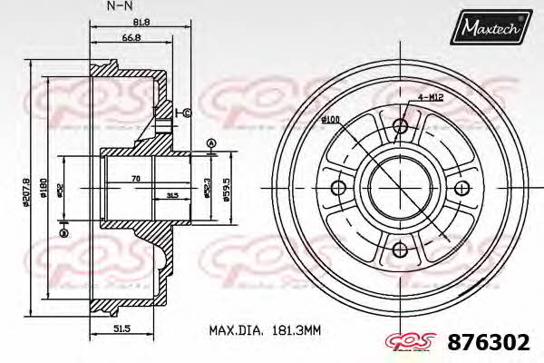 MaxTech 876302.0006 Rear brake drum 8763020006