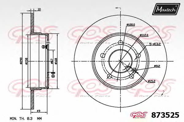 MaxTech 873525.6060 Rear brake disc, non-ventilated 8735256060