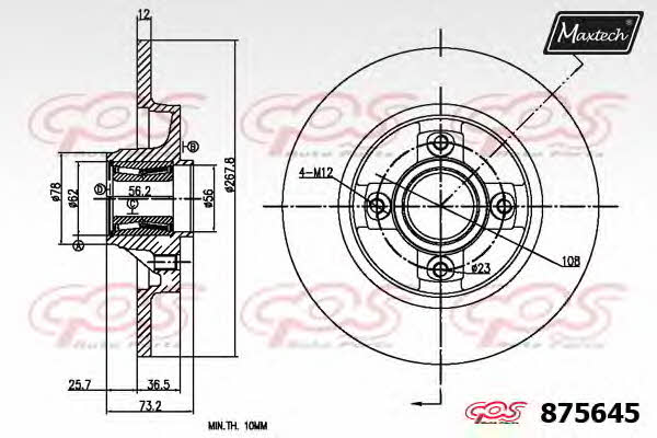 MaxTech 875645.6065 Rear brake disc, non-ventilated 8756456065
