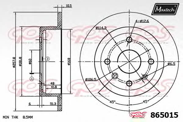 MaxTech 865015.0000 Rear brake disc, non-ventilated 8650150000
