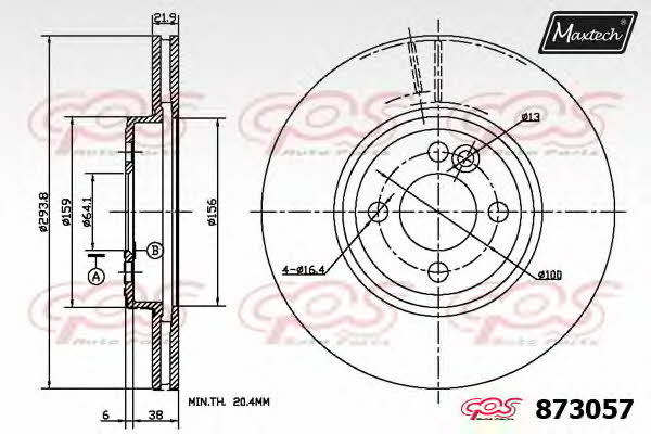 MaxTech 873057.6980 Front brake disc ventilated 8730576980