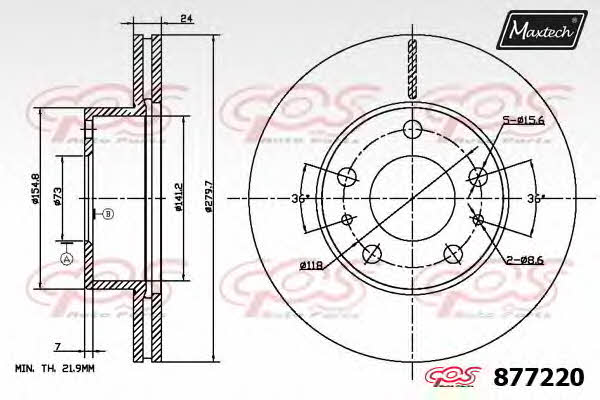 MaxTech 877220.6880 Front brake disc ventilated 8772206880