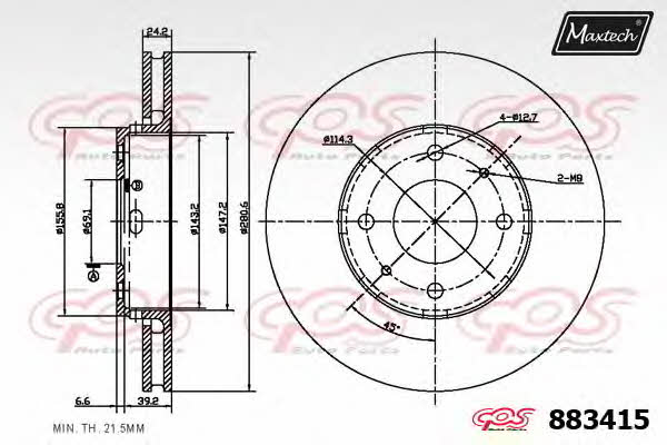 MaxTech 883415.0000 Front brake disc ventilated 8834150000