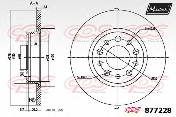 MaxTech 877228.6060 Rear brake disc, non-ventilated 8772286060