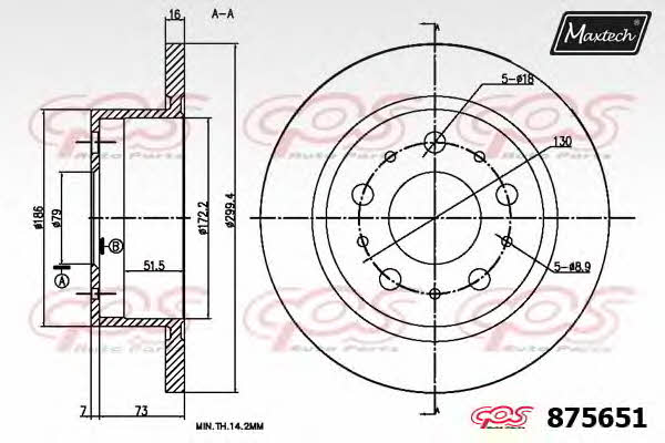 MaxTech 875651.6060 Rear brake disc, non-ventilated 8756516060