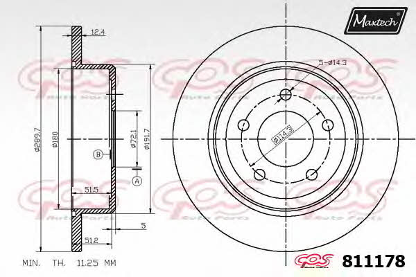 MaxTech 811178.0000 Rear brake disc, non-ventilated 8111780000