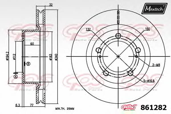 MaxTech 861282.6060 Front brake disc ventilated 8612826060