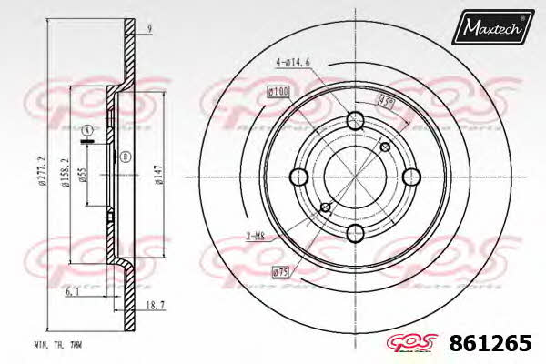 MaxTech 861265.6060 Rear brake disc, non-ventilated 8612656060