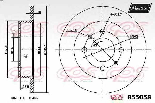 MaxTech 855058.0000 Rear brake disc, non-ventilated 8550580000