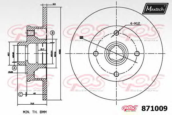 MaxTech 871009.0000 Rear brake disc, non-ventilated 8710090000