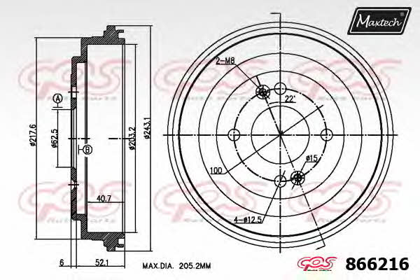 MaxTech 866216.0000 Rear brake drum 8662160000