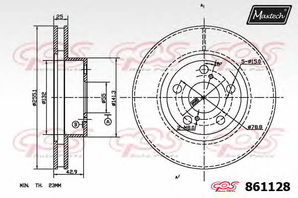 MaxTech 861128.6060 Front brake disc ventilated 8611286060