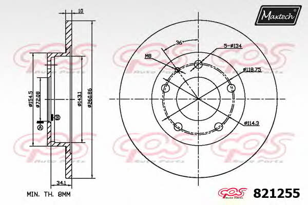MaxTech 821255.6060 Rear brake disc, non-ventilated 8212556060