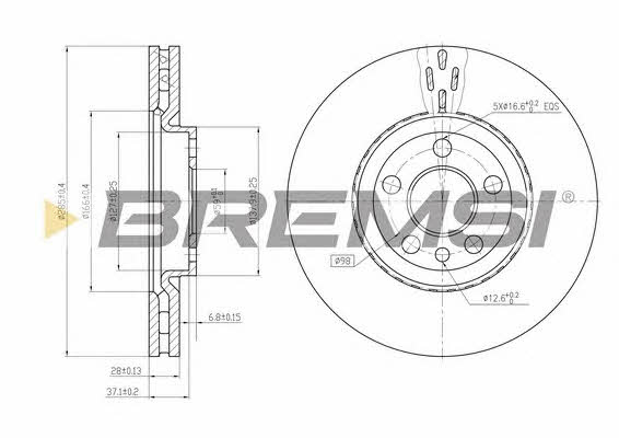 Bremsi DBB165V Front brake disc ventilated DBB165V