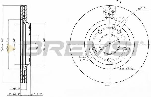 Bremsi DBB173V Front brake disc ventilated DBB173V