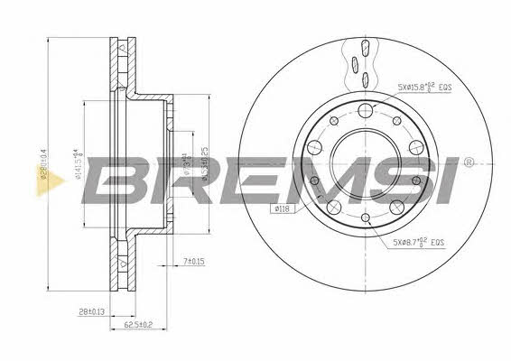 Bremsi DBB800V Front brake disc ventilated DBB800V