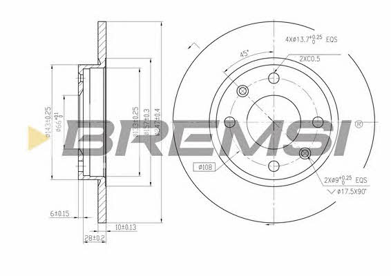 Bremsi DBA059S Unventilated front brake disc DBA059S
