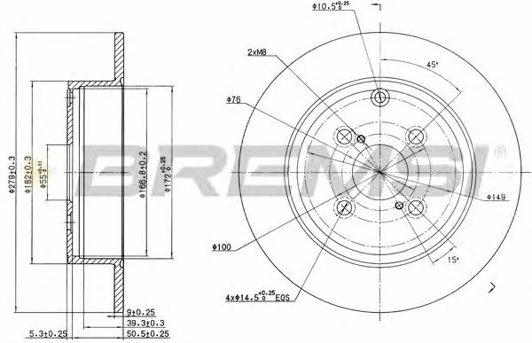 Bremsi DBB421S Rear brake disc, non-ventilated DBB421S