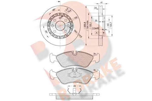 R Brake 3R07589042 Front ventilated brake discs with pads, set 3R07589042