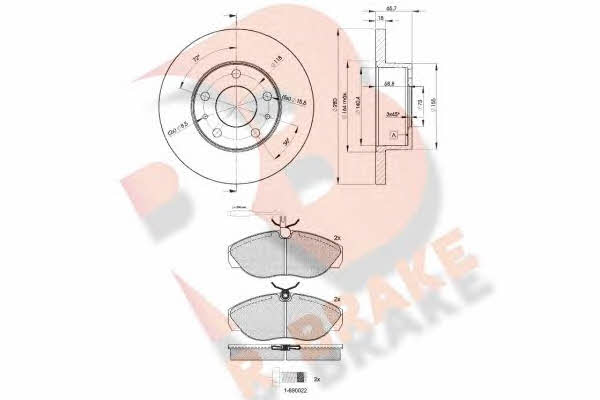 R Brake 3R10534680 Brake discs with pads front non-ventilated, set 3R10534680