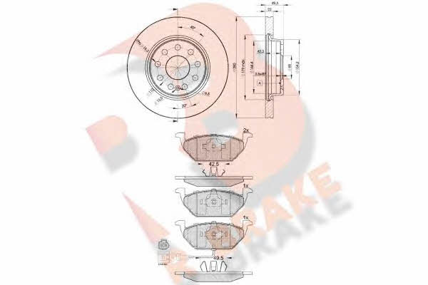 R Brake 3R13495614 Front ventilated brake discs with pads, set 3R13495614
