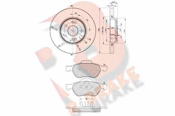 R Brake 3R14312234 Front ventilated brake discs with pads, set 3R14312234