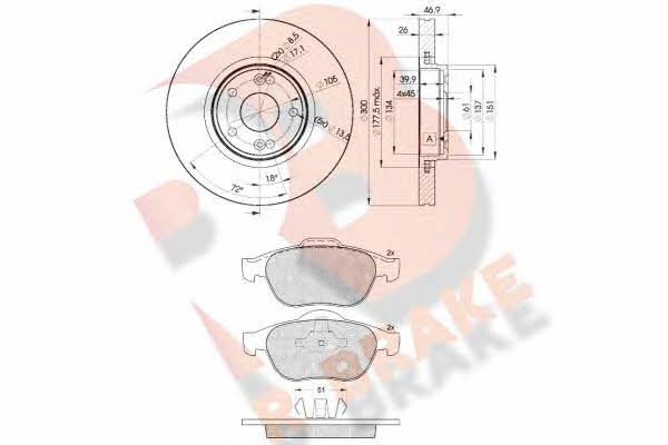 R Brake 3R14322235 Front ventilated brake discs with pads, set 3R14322235