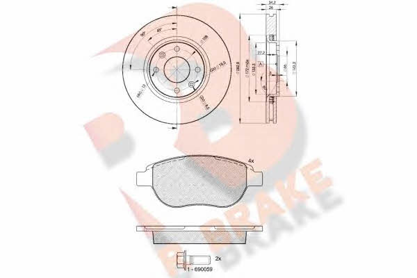 R Brake 3R14294752 Front ventilated brake discs with pads, set 3R14294752