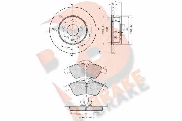 R Brake 3R11046380 Front ventilated brake discs with pads, set 3R11046380
