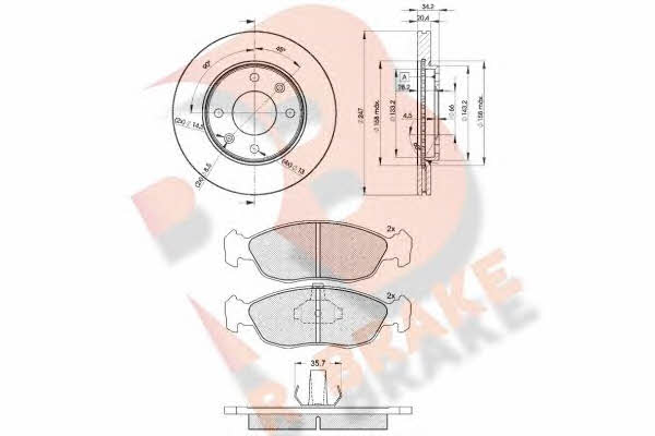 R Brake 3R11214694 Front ventilated brake discs with pads, set 3R11214694