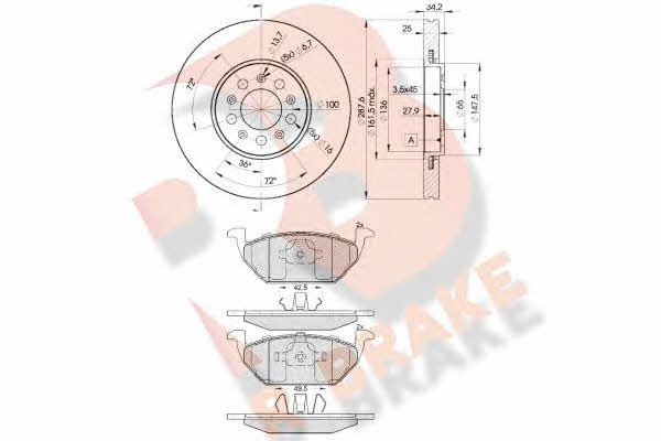 R Brake 3R13385604 Front ventilated brake discs with pads, set 3R13385604