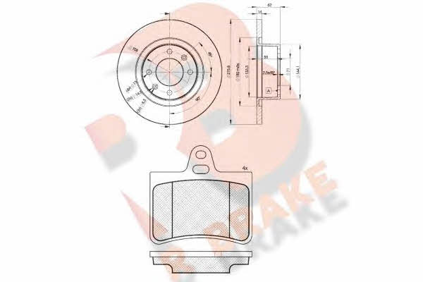 R Brake 3R14074754 Brake discs with pads rear non-ventilated, set 3R14074754