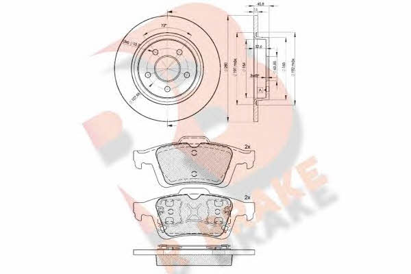 R Brake 3R17433962 Brake discs with pads rear non-ventilated, set 3R17433962