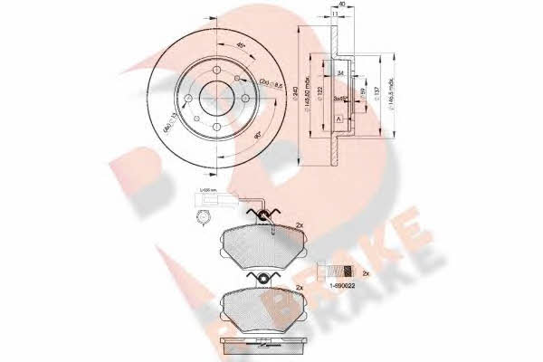  3R07293465 Brake discs with pads front non-ventilated, set 3R07293465