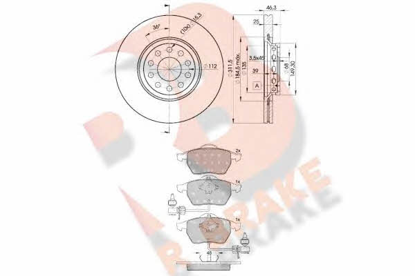 R Brake 3R13624065 Front ventilated brake discs with pads, set 3R13624065
